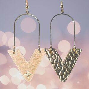 Gold V-Shaped Dangle Earrings - Women's Jewelry